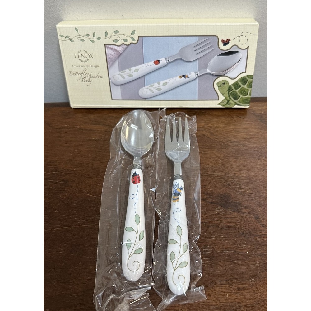 Lenox Butterfly Meadow Baby Feeding Set Fork & Spoon New In Box